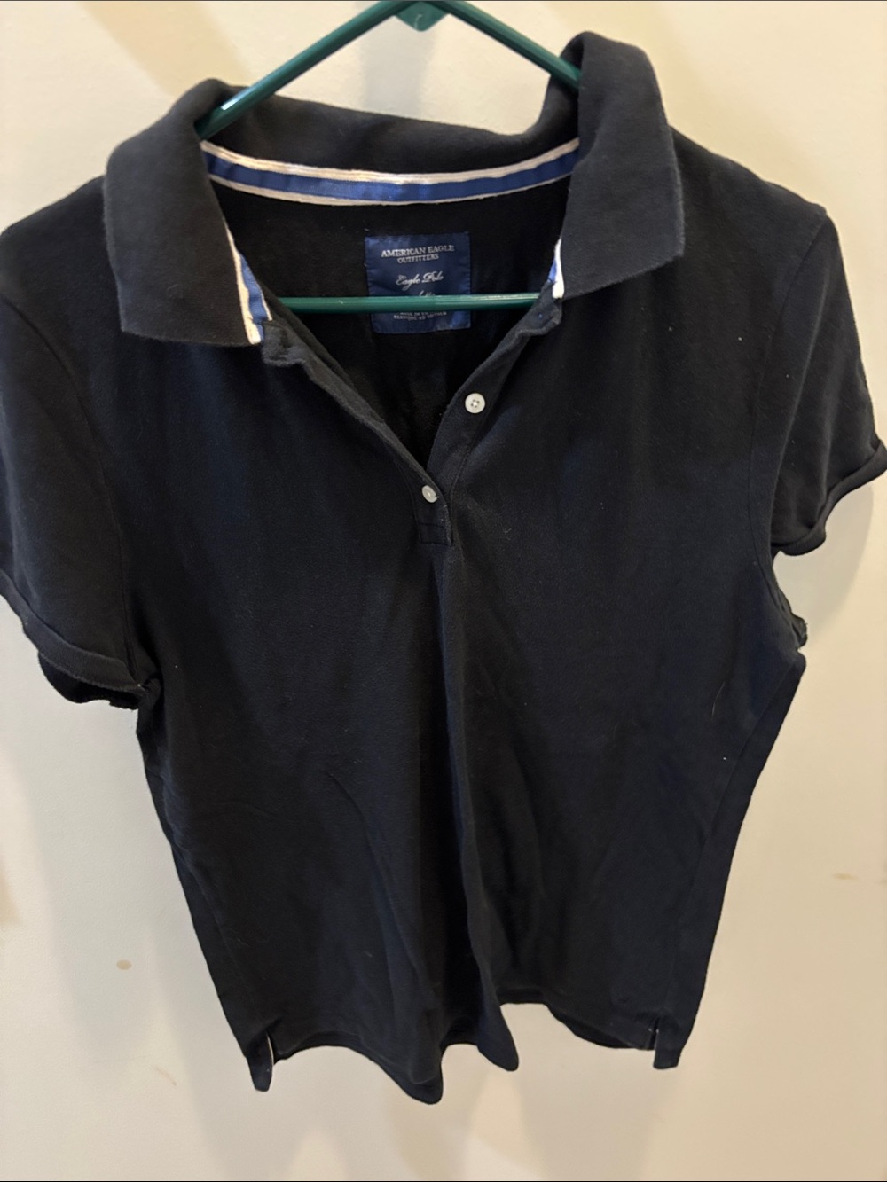 American Eagle Outfitters Navy Blue Polo with Stripe Detail